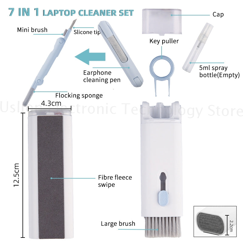 7-In-1 Computer Keyboard Cleaner Brush Kit Earphone Cleaning Pen for Headset Ipad Phone Cleaning Tools Cleaner Keycap Puller Kit