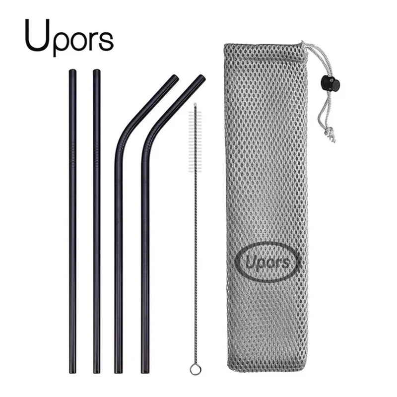 Reusable Drinking Straw 304 Stainless Steel Straws Straight Bent Metal Straw with Cleaner Brush Pouch Wholesale