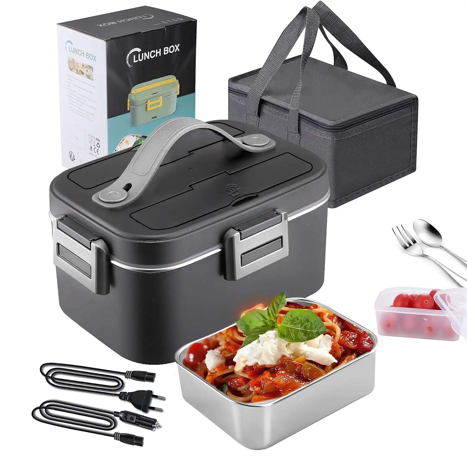 Portable Electric Heated Lunch Box 75W Stainless Steel Detachable 1.8L Heating Bowl Car/Truck/Office Dining Box Microwave Oven