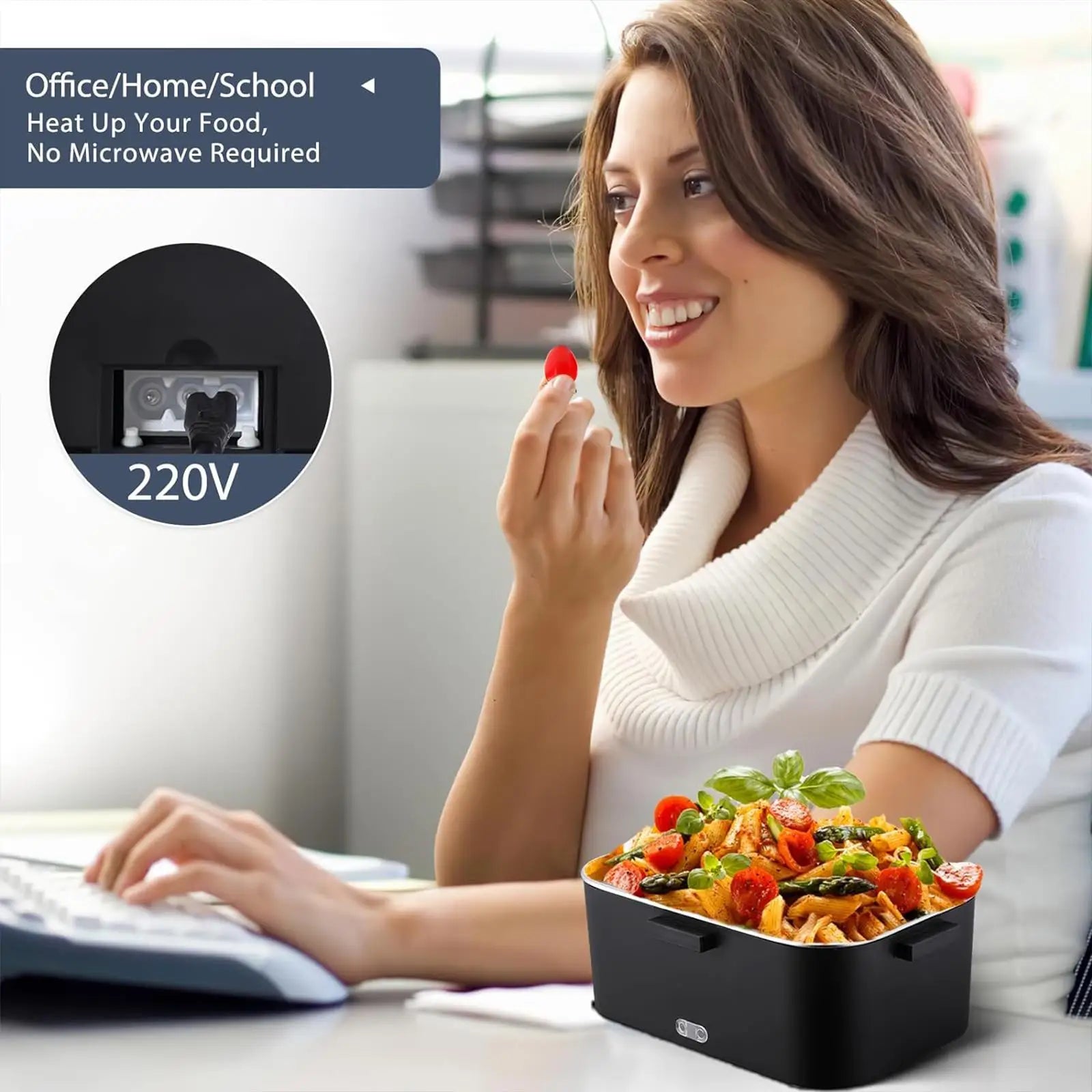 Portable Electric Heated Lunch Box 75W Stainless Steel Detachable 1.8L Heating Bowl Car/Truck/Office Dining Box Microwave Oven