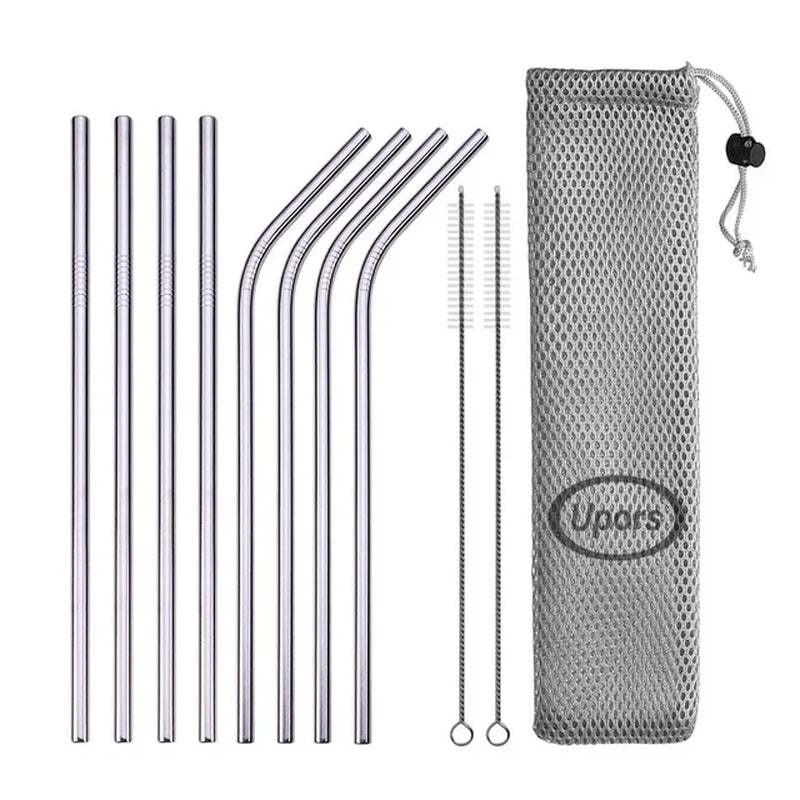 Reusable Drinking Straw 304 Stainless Steel Straws Straight Bent Metal Straw with Cleaner Brush Pouch Wholesale