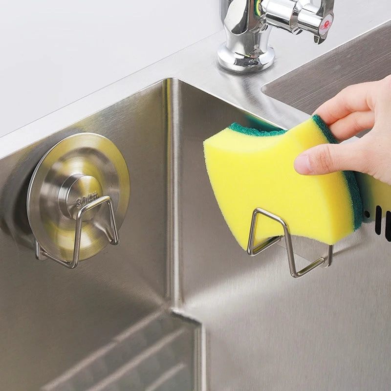 Kitchen Stainless Steel Sink Sponges Holder Self Adhesive Drain Drying Rack Kitchen Wall Hooks Accessories Storage Organizer