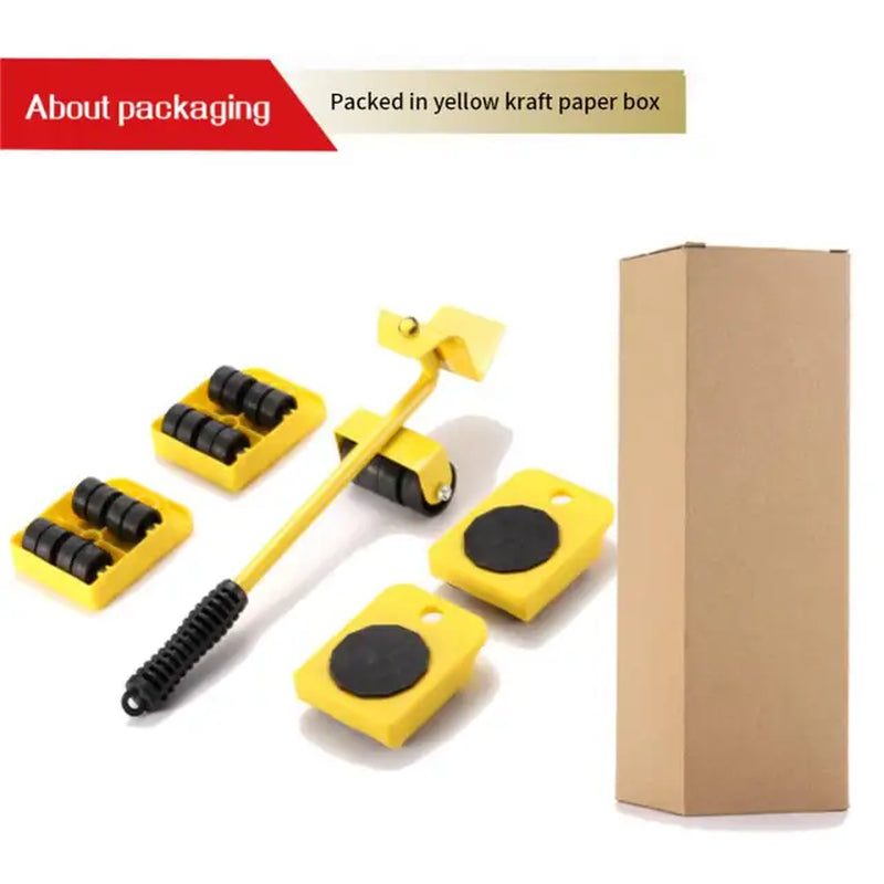 5 Pcs Furniture Moving Transport Roller Set Removal Lifting Moving Tool Set Wheel Bar Mover Moving Heavy Stuffs Device Hand Tool